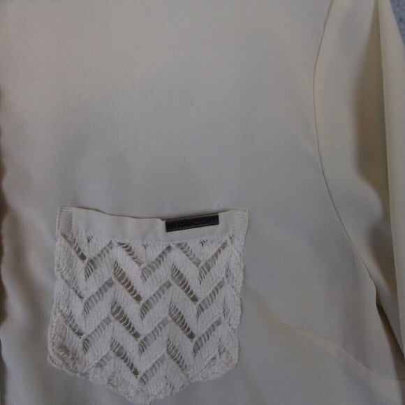 VOLCOM Blouse Women's Large Ivory Lace Long Sleeve Button Down Shirt Sheer - Picture 2 of 11